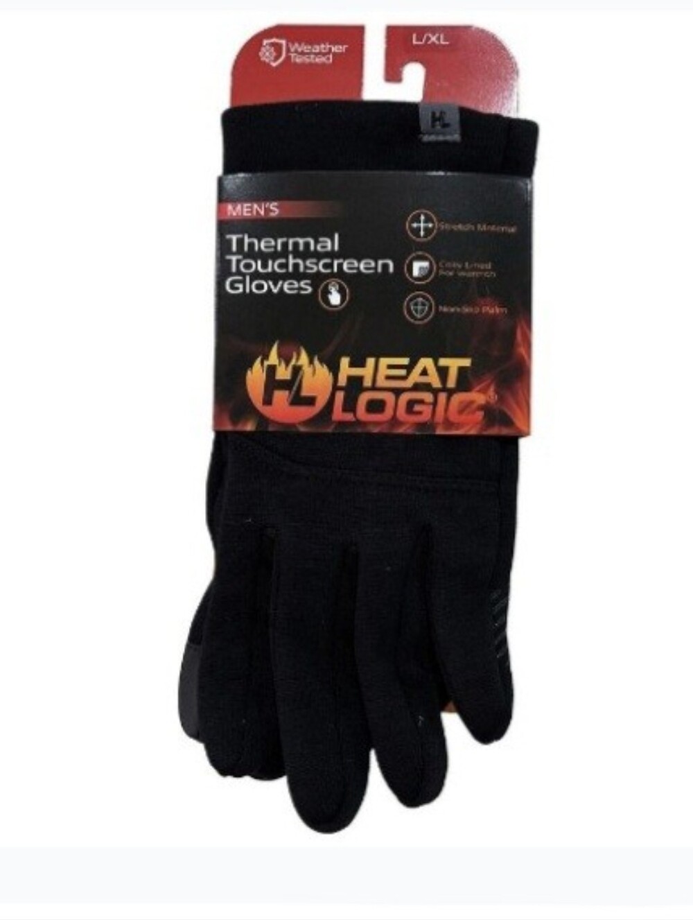 L/XL Heat Logic Men's Thermal Touchscreen Gloves - Black